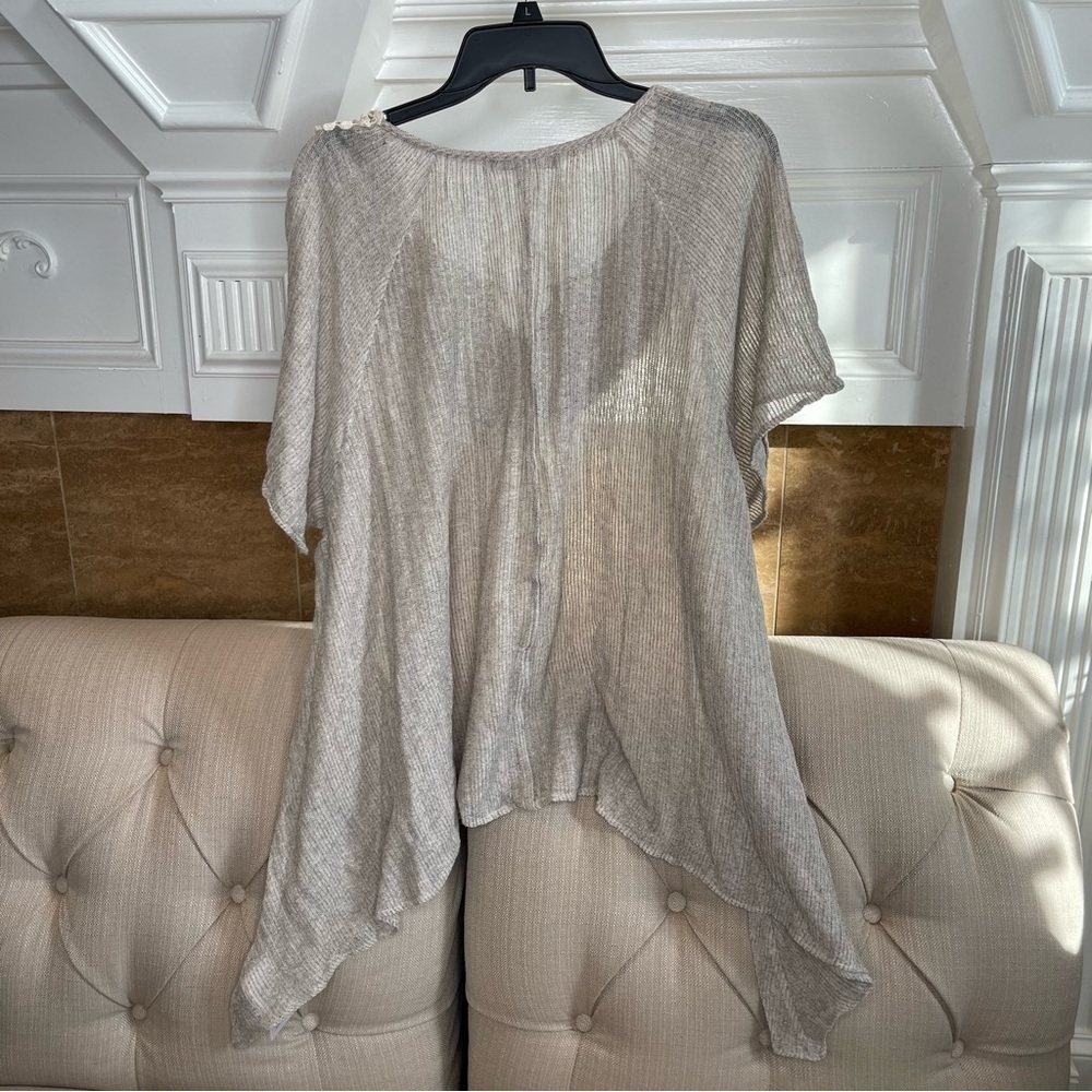 Bh:  eri + ali Anthropologie Women's Beige Lace Boho Pullover Shirt Top Size L - Picture 2 of 7